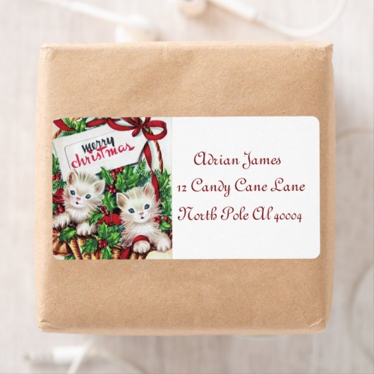 retro vintage kerstcats Holiday label (Insitu)