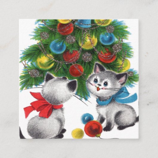 retro vintage kerstcats Holiday Vierkante Visitekaartje (Voorkant)