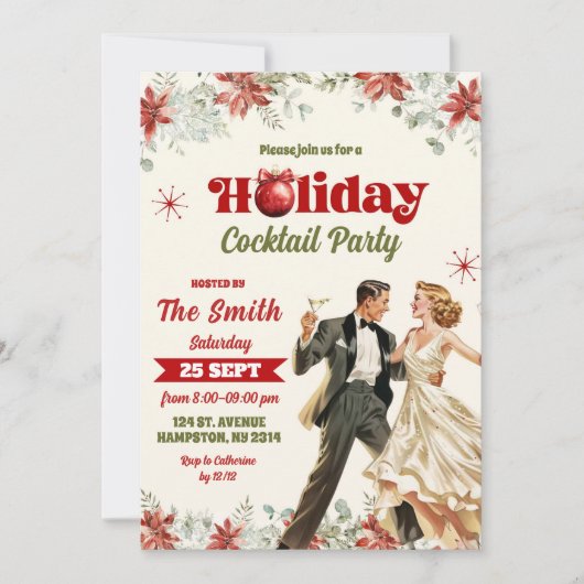 Retro Vintage Kerstcocktail Holiday Party Kaart (Voorkant)