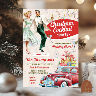Retro Vintage Kerstcocktail Holiday Party Kaart
