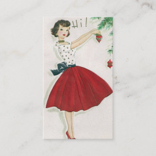 Retro Vintage-kerstdame: berichtkaart Visitekaartje