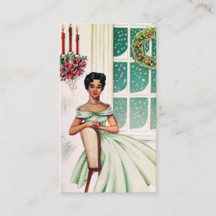 Retro Vintage-kerstdame: berichtkaart Visitekaartje