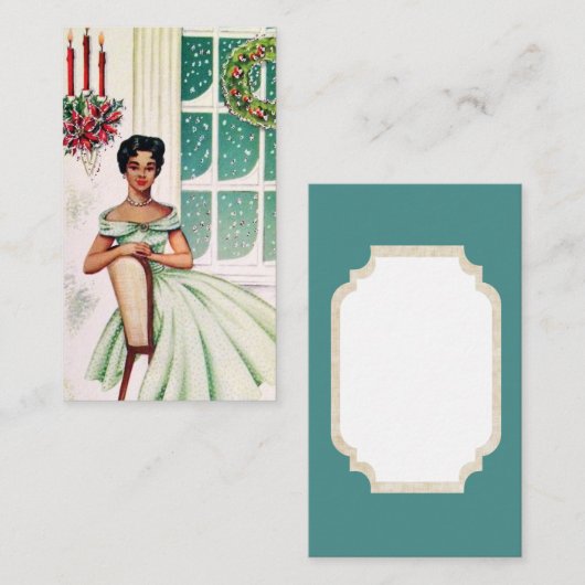 Retro Vintage-kerstdame: berichtkaart Visitekaartje (Voorkant / Achterkant)