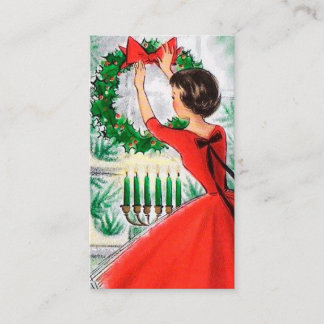 Retro Vintage-kerstdame: berichtkaart Visitekaartje