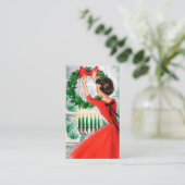 Retro Vintage-kerstdame: berichtkaart Visitekaartje (Staand voorkant)