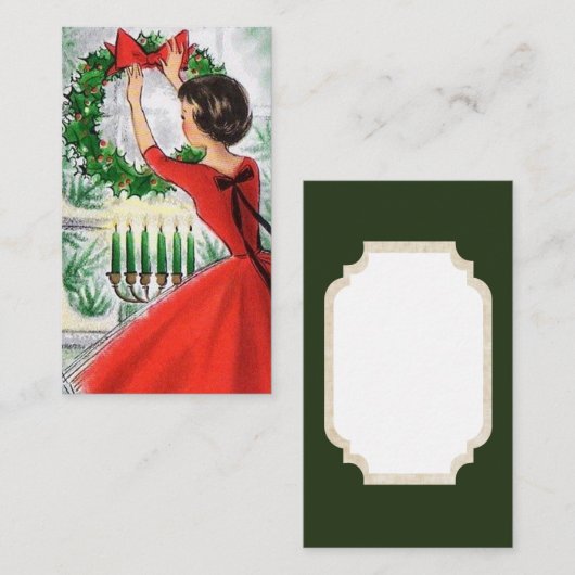 Retro Vintage-kerstdame: berichtkaart Visitekaartje (Voorkant / Achterkant)