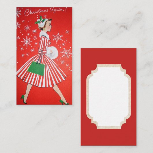Retro Vintage-kerstdame: berichtkaart Visitekaartje (Voorkant / Achterkant)