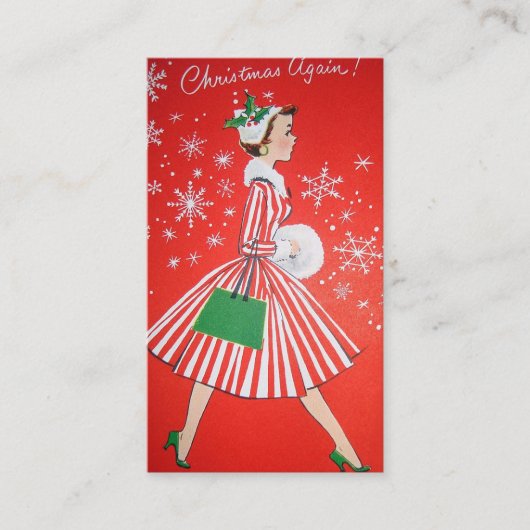 Retro Vintage-kerstdame: berichtkaart Visitekaartje (Voorkant)