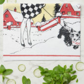 retro vintage kerstdame Holiday keuken Theedoek (Gevouwen)