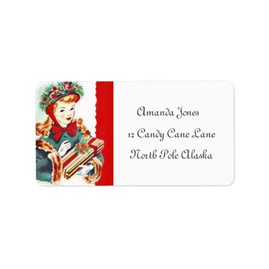 retro vintage kerstdame Holiday label (Voorkant)