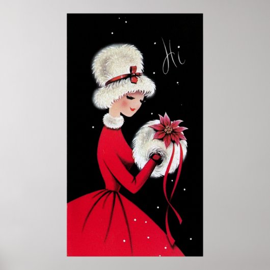 Retro vintage kerstdame Holiday poster (Voorkant)
