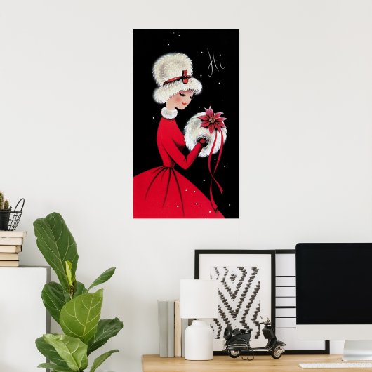 Retro vintage kerstdame Holiday poster (Thuiskantoor)