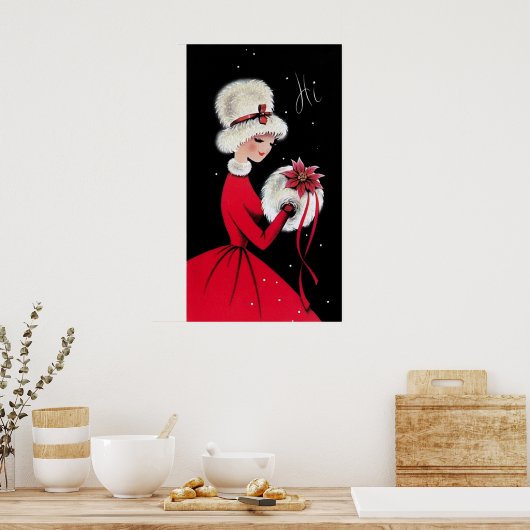 Retro vintage kerstdame Holiday poster (Keuken)