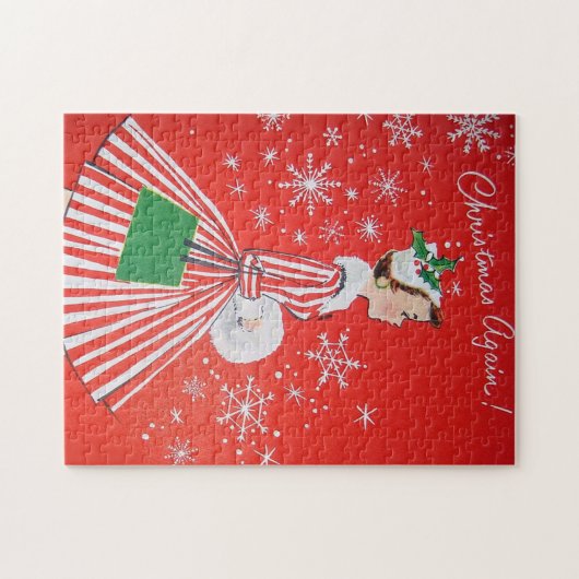 Retro Vintage kerstdame Holiday puzzel (Horizontaal)