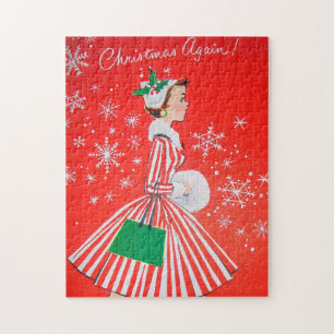 Retro Vintage kerstdame Holiday puzzel