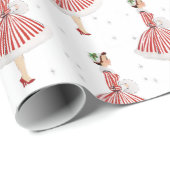Retro Vintage-kerstdame in rood en wit Cadeaupapier (Rol Hoek)