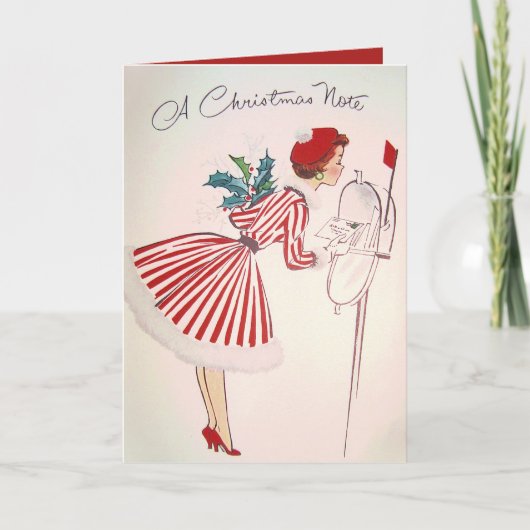 Retro Vintage Kerstdame tekstkaart toevoegen Feestdagen Kaart (Voorkant)