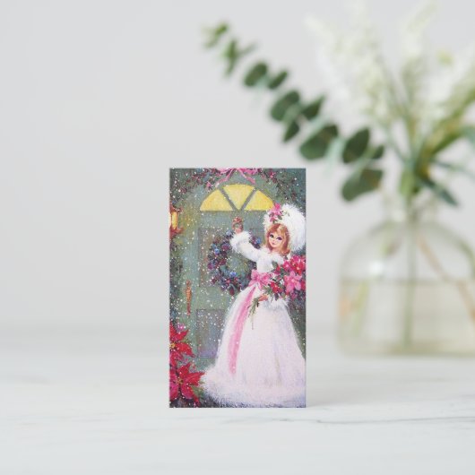 Retro vintage kerstdame visitekaartje (Staand voorkant)