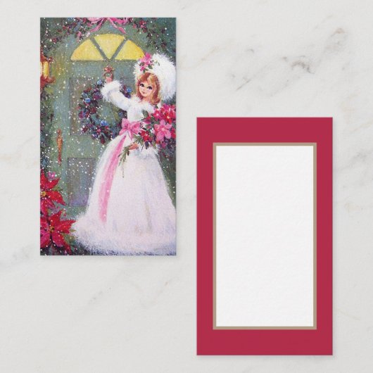 Retro vintage kerstdame visitekaartje (Voorkant / Achterkant)