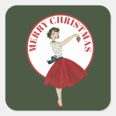 Retro vintage kerstdame voegt bericht sticker toe (Voorkant)