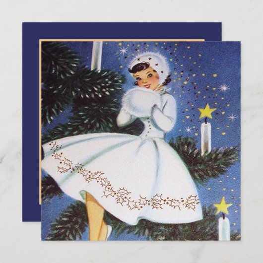 retro vintage kerstdame voegt informatie toe kaart (Voorkant / Achterkant)