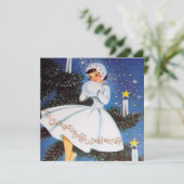 retro vintage kerstdame voegt informatie toe kaart (Staand voorkant)