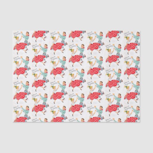 Retro Vintage-kerstdansfeweefsel Tissuepapier (Voorkant)