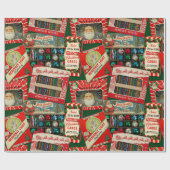 Retro Vintage Kerstdecoraties Collage Cadeaupapier (Vlak)
