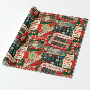 Retro Vintage Kerstdecoraties Collage Cadeaupapier