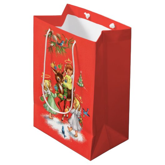 Retro vintage Kerstengelen Medium Cadeauzakje (Voorkant Gekanteld)