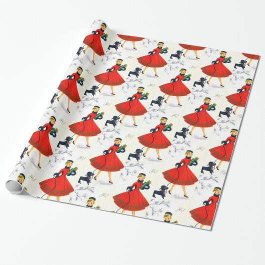 Retro Vintage-kerstfeest Cadeaupapier (Uitgerold)