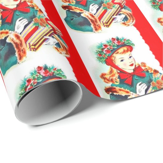 Retro vintage kerstfeest cadeaupapier (Rol Hoek)