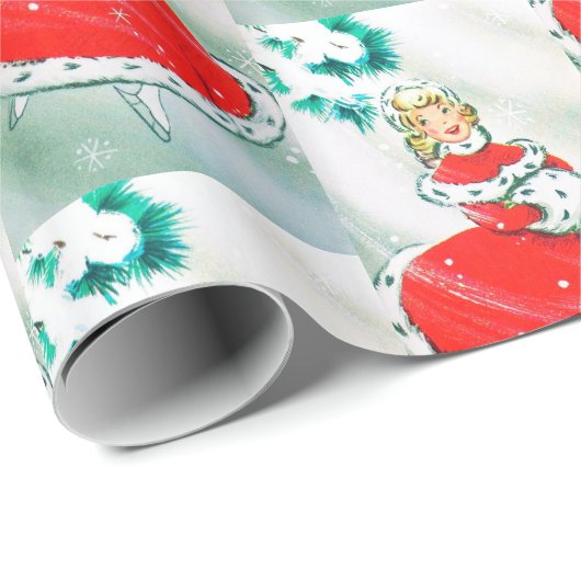 Retro Vintage-kerstfeest Cadeaupapier (Rol Hoek)