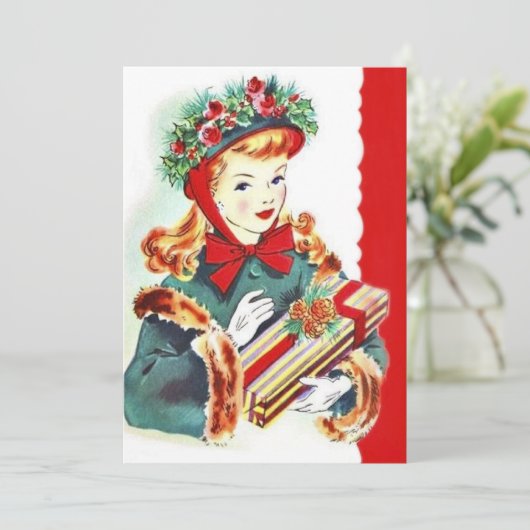 Retro vintage kerstfeest kaart (Staand voorkant)