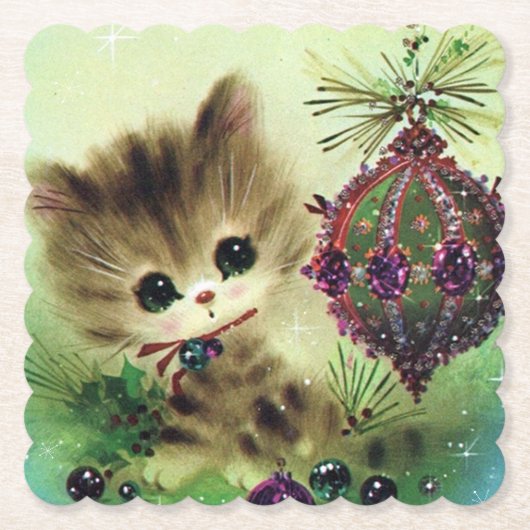 Retro Vintage-kerstfeest onderzetter (Voorkant)