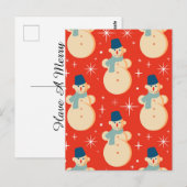 Retro Vintage-kerstfeest Snowman-patroonfeest Briefkaart (Voorkant / Achterkant)
