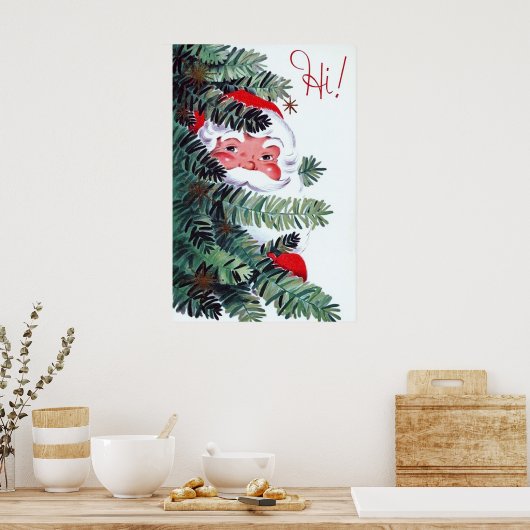 retro vintage kerstfeestay Santa poster (Keuken)