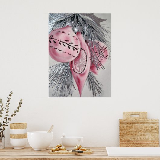 Retro vintage kerstfeestbommen poster (Keuken)