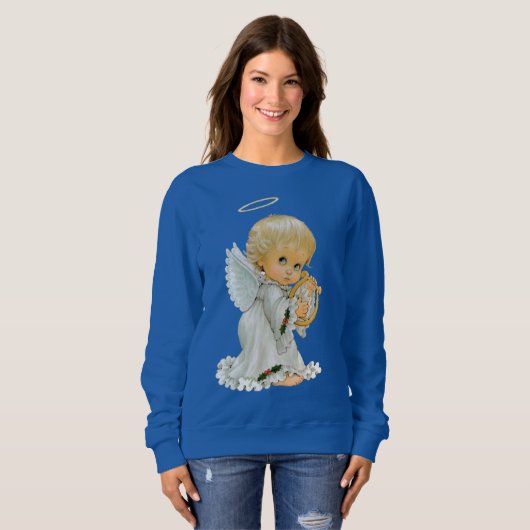 Retro Vintage Kerstfeestdag Engel sweatshirt (Voorkant volledig)