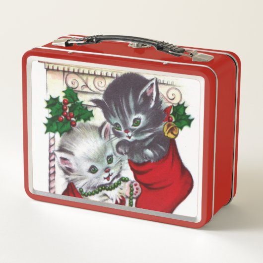 Retro vintage kerstfeestdag lunchbox (Achterkant)