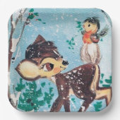 Retro vintage kerstfeestdag rendierfeest papieren bordje (Voorkant)