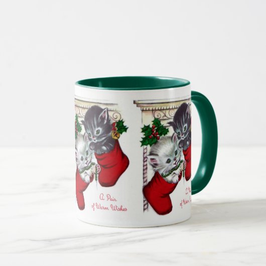 retro Vintage Kerstfeestdagen mok katten (Voorkant rechts)