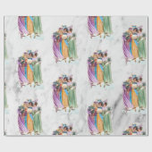 Retro Vintage-kerstfeestdames Cadeaupapier (Vlak)