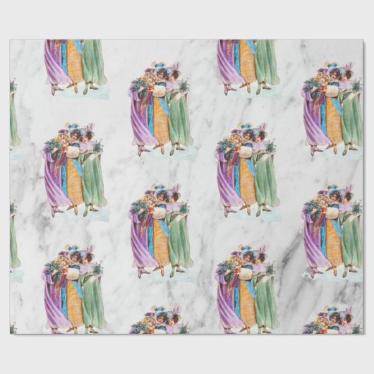 Retro Vintage-kerstfeestdames Cadeaupapier (Vlak)