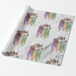 Retro Vintage-kerstfeestdames Cadeaupapier