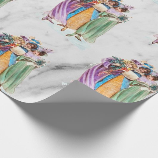 Retro Vintage-kerstfeestdames Cadeaupapier (Hoek)