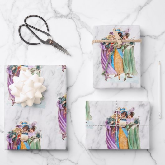 Retro Vintage-kerstfeestdames Inpakpapier Vel (Voorkant)