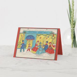 Retro Vintage Kerstgroeten Antiek Winter Kaart