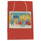 Retro Vintage Kerstgroeten Antiek Winter Medium Cadeauzakje (Voorkant)