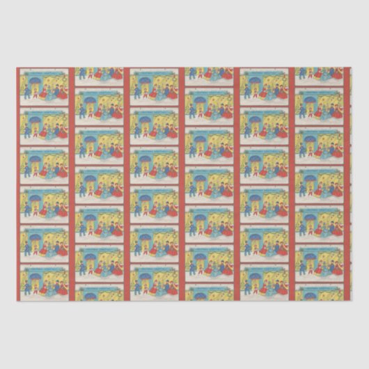 Retro Vintage Kerstgroeten Antiek Winter Tissuepapier (Voorkant)
